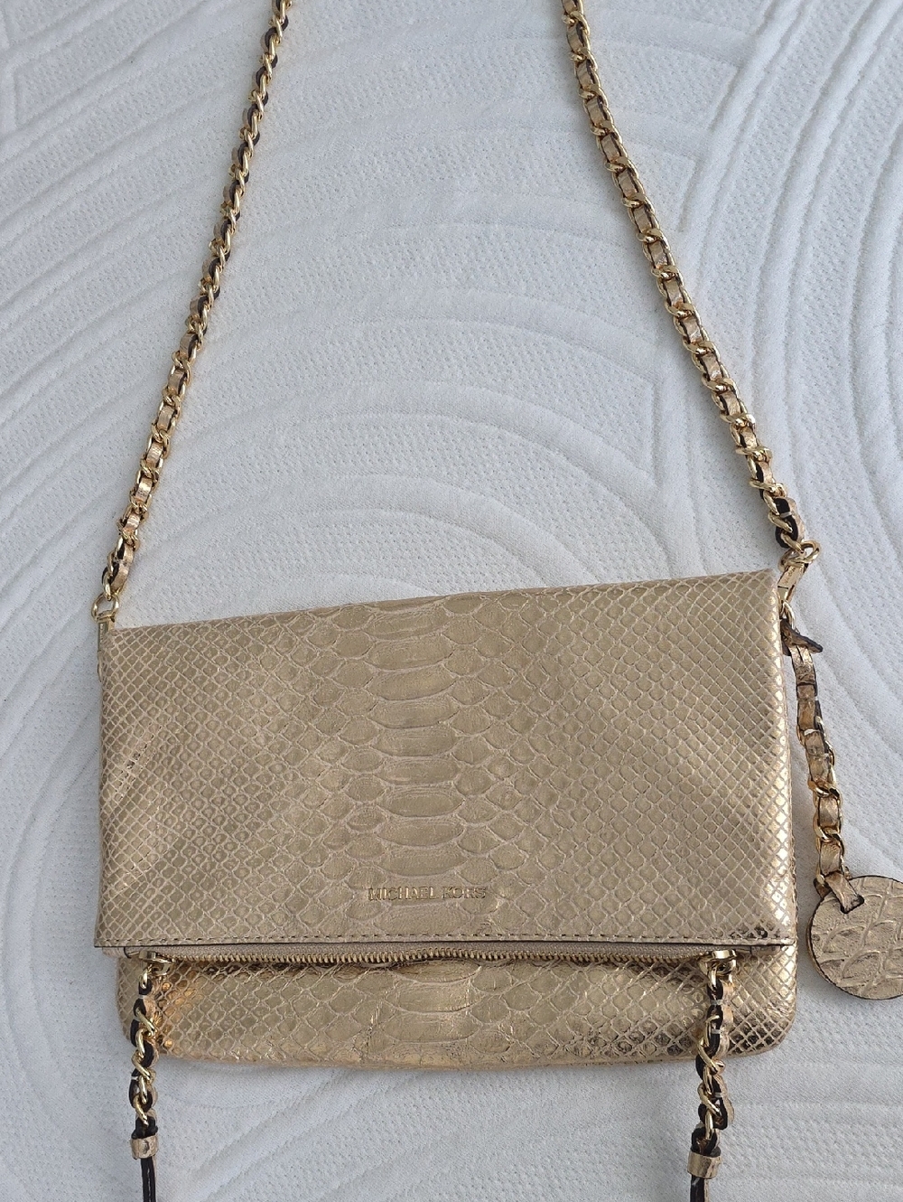 Michael Kors Gold Snake-Embossed Convertible Crossbody Bag
